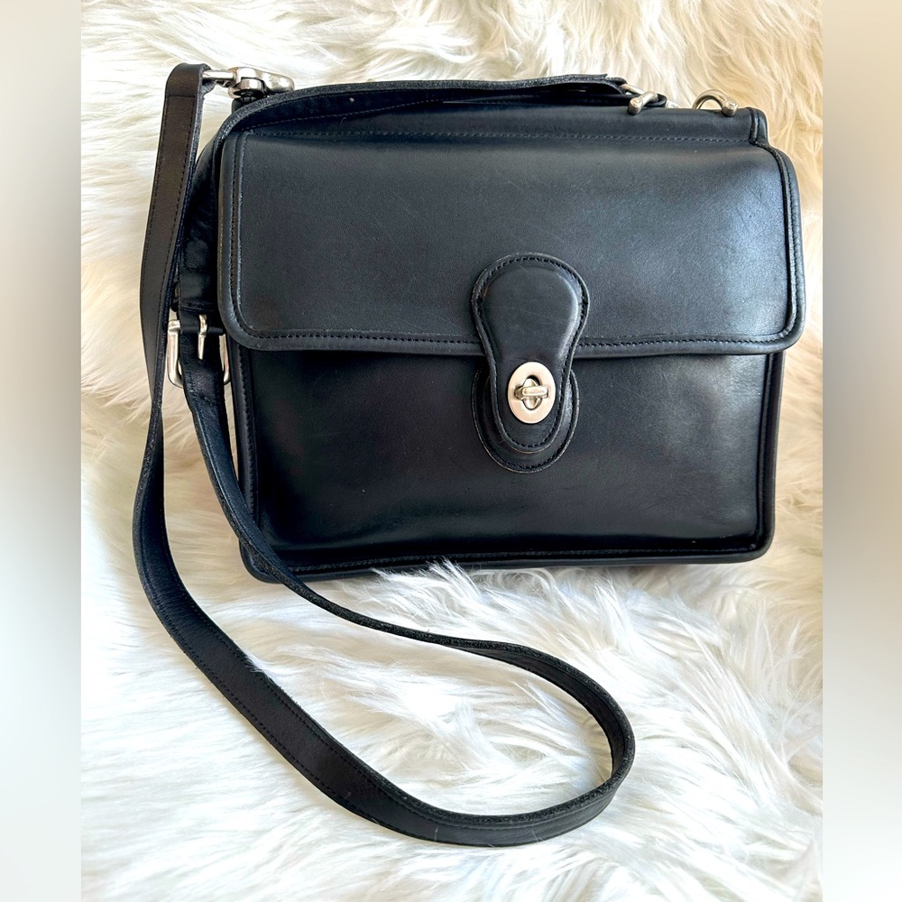 Coach Bag Willis 9927 Leather Black Nickel Silver Crossbody Top Handle Hang Tag